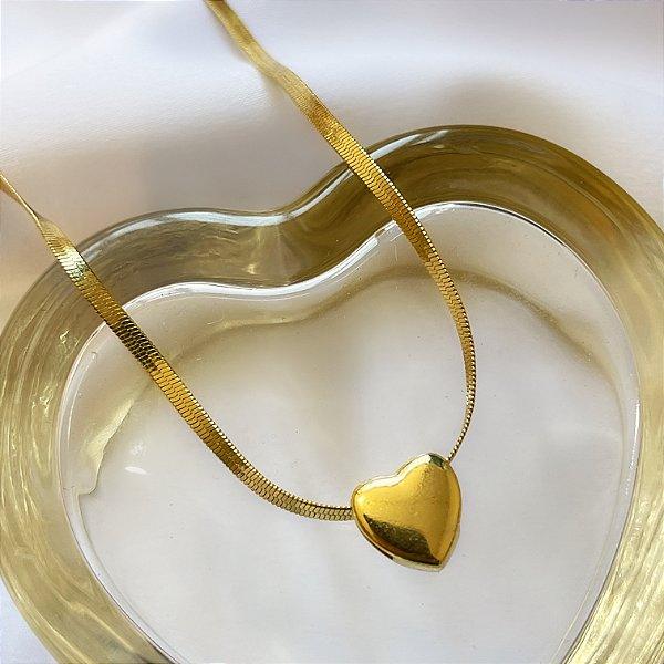 COLAR CORRENTE FITA CORAÇÃO LISO FOLHEADO A OURO 18K SEMIJOIA⭐️