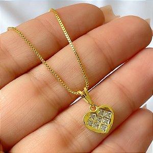 COLAR CORAÇÃO ZIRCÔNIA VERMELHA FOLHEADO A OURO 18K SEMIJOIA⭐