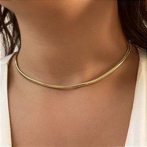 COLAR CORRENTE FITA CORAÇÃO LISO FOLHEADO A OURO 18K SEMIJOIA⭐️