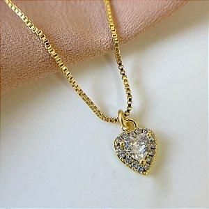 COLAR CORAÇÃO ZIRCÔNIA VERMELHA FOLHEADO A OURO 18K SEMIJOIA⭐