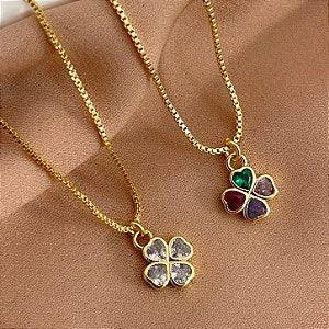 COLAR CORAÇÃO ZIRCÔNIA VERMELHA FOLHEADO A OURO 18K SEMIJOIA⭐