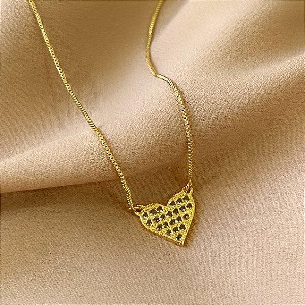 COLAR CORAÇÃO CLÁSSICO CRAVEJADO A OURO 18K⭐️