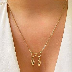 COLAR MENINO CORAÇÃO VAZADO FOLHEADO A OURO 18K⭐️