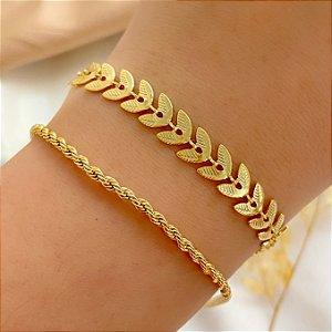 PULSEIRA RAMINHOS FOLHEADA A OURO 18K SEMIJOIA⭐