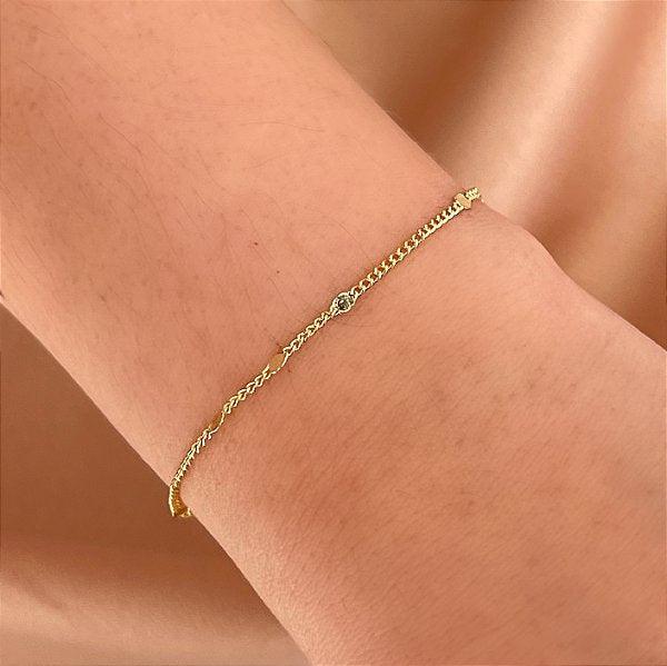 PULSEIRA CORRENTE MINI BOLINHAS FOLHEADO A OURO 18K SEMIJOIA⭐