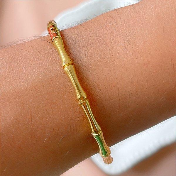 PULSEIRA/BRACELETE DESENHO BAMBU DOURADO AÇO 316L