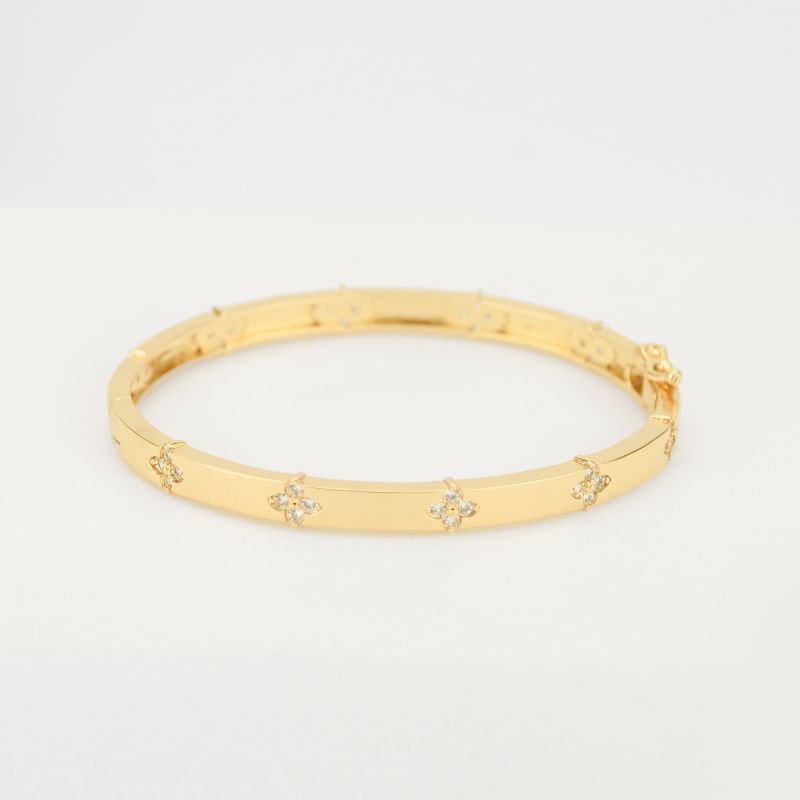 Bracelete Van Trevo Cravejado Banhado a Ouro 18k