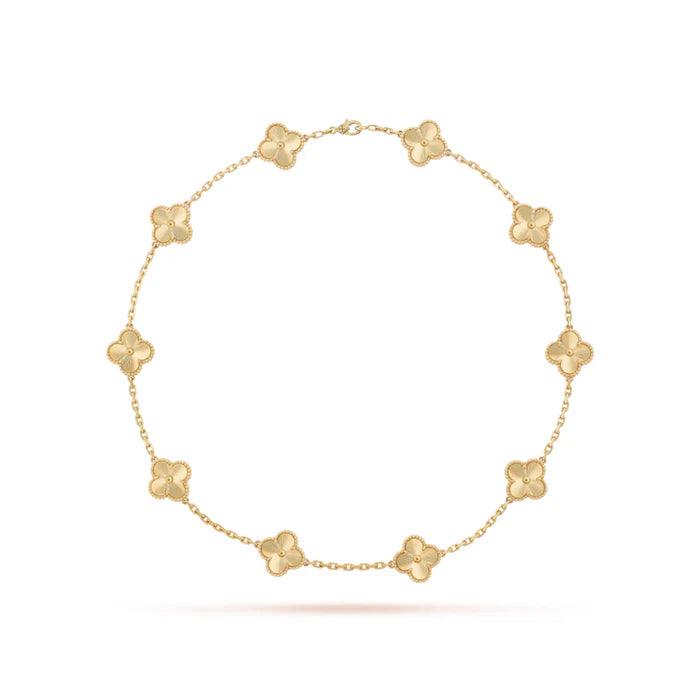 Conjunto Colar 10 Trevos e Pulseira Dourado