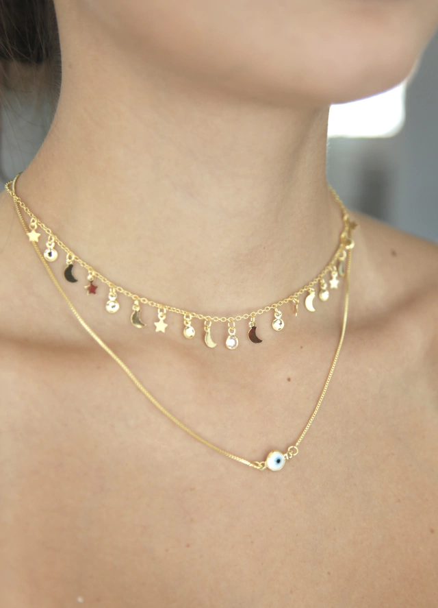 Choker Night Banhada a Ouro 18k