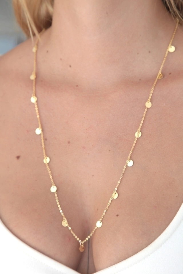 Colar Longo Medalhas Folheado a ouro 18k