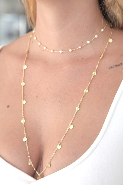 Colar Longo Medalhas Folheado a ouro 18k