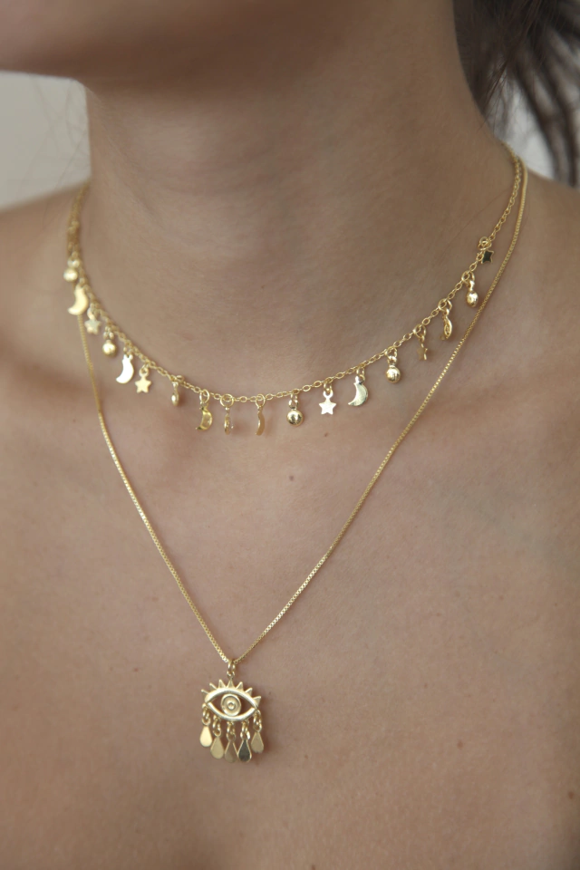 Colar Gotas Eye Banhado a Ouro 18k