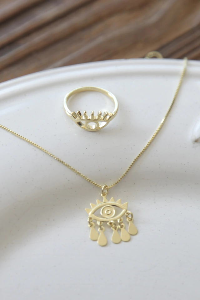 Colar Gotas Eye Banhado a Ouro 18k