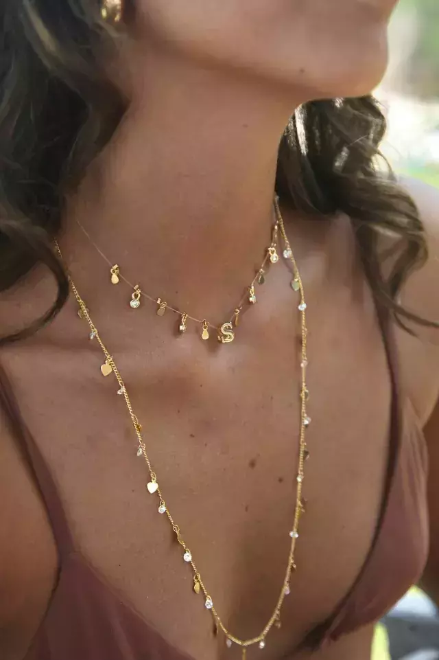 Colar Longo Corações Folheado a ouro 18k