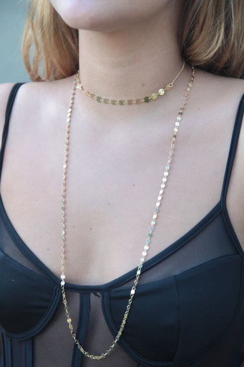 Colar Longo Bolinhas Douradas Folheado a Ouro 18k